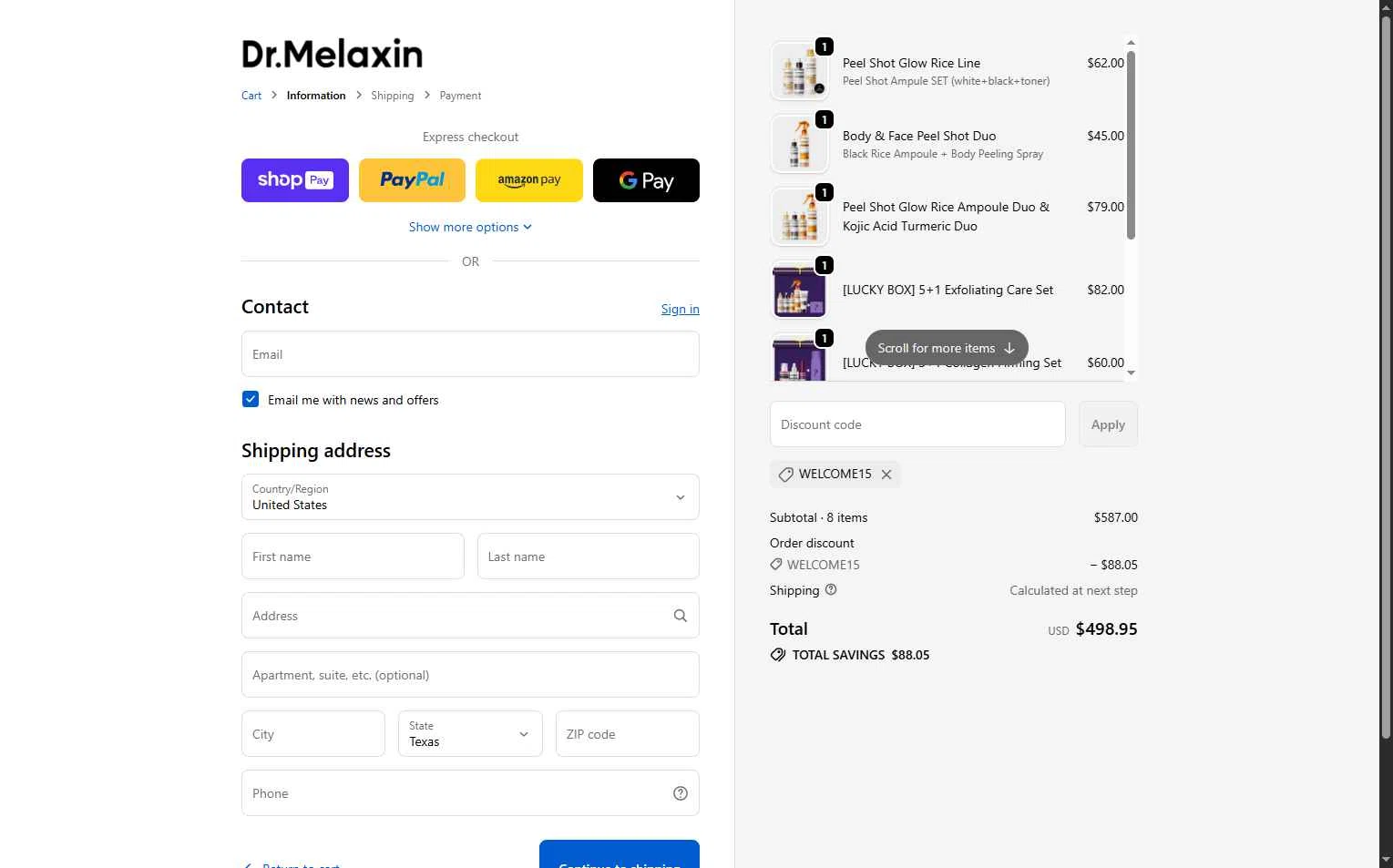 Dr.Melaxin US checkout page showing Dr.Melaxin US promo code box | Screenshot taken by SimplyCodes community member on Jan 11, 2026