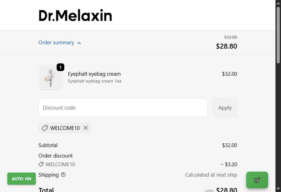 Dr.Melaxin US checkout page showing Dr.Melaxin US promo code box | Screenshot taken by SimplyCodes community member on Jan 25, 2026