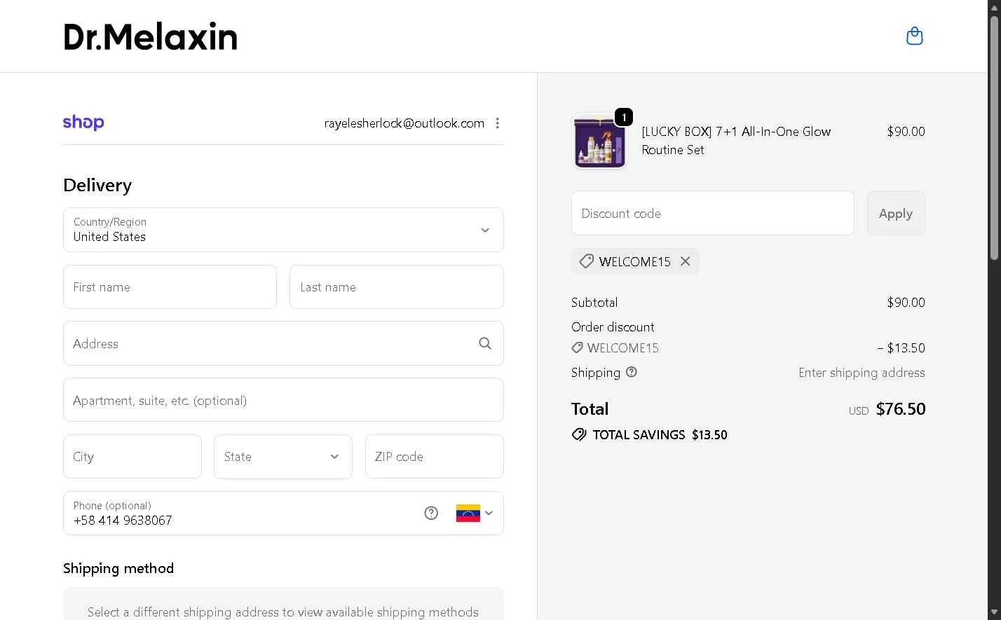 Dr.Melaxin US checkout page showing Dr.Melaxin US promo code box | Screenshot taken by SimplyCodes community member on Feb 12, 2026