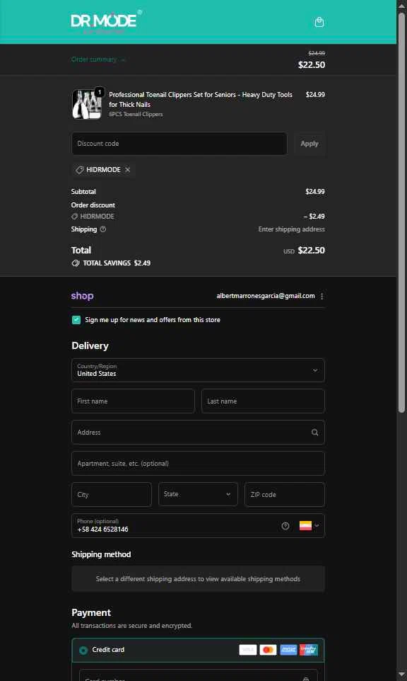 DRMODE checkout page showing DRMODE promo code box | Screenshot taken by SimplyCodes community member on Jan 31, 2026
