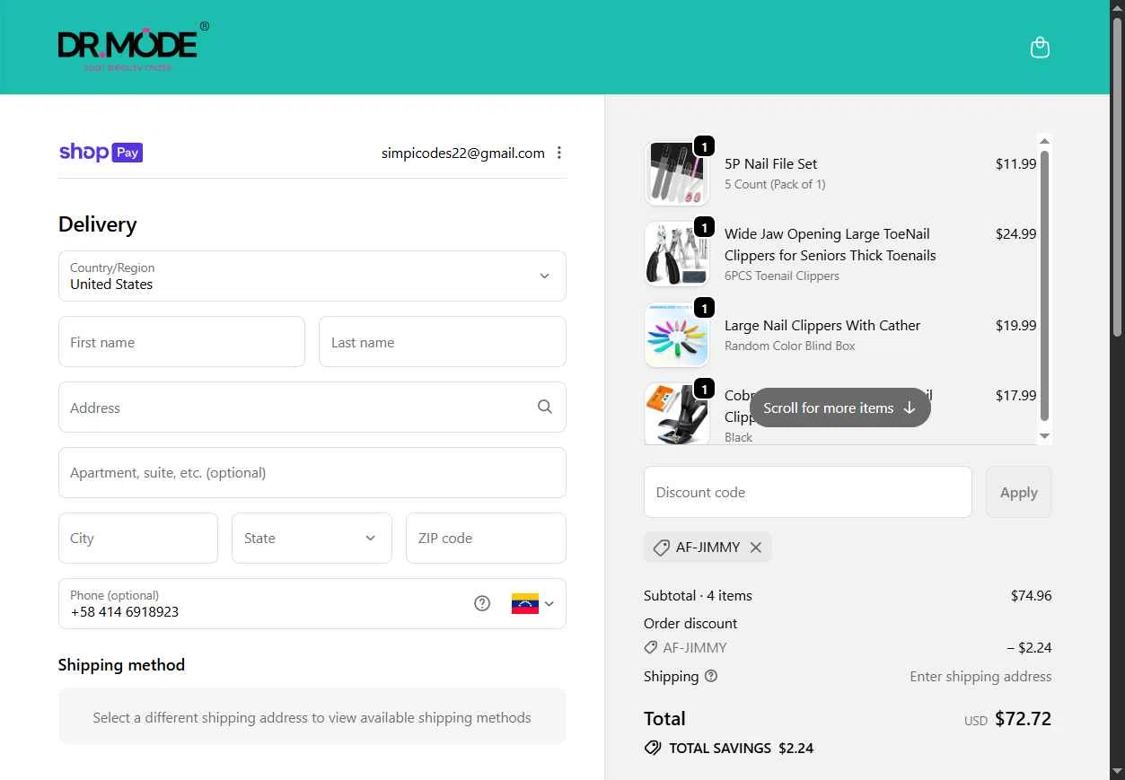 DRMODE checkout page showing DRMODE promo code box | Screenshot taken by SimplyCodes community member on Jan 7, 2026