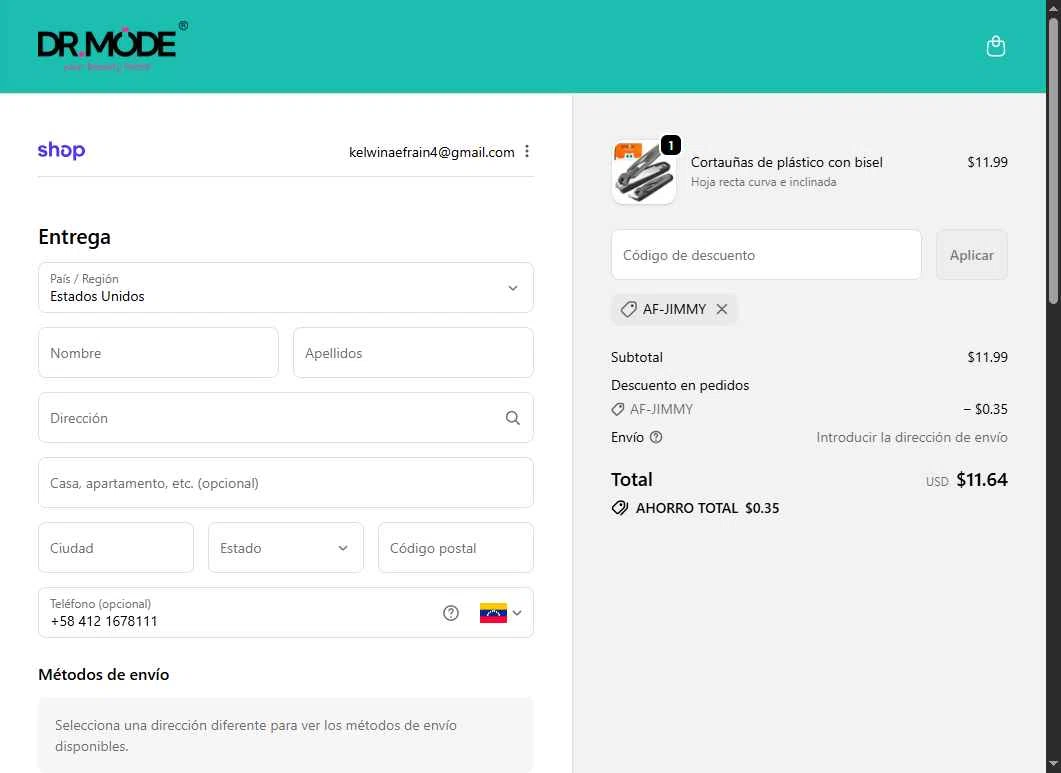 DRMODE checkout page showing DRMODE promo code box | Screenshot taken by SimplyCodes community member on Nov 10, 2025