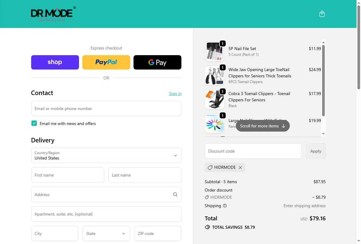 DRMODE checkout page showing DRMODE promo code box | Screenshot taken by SimplyCodes community member on Jan 2, 2026
