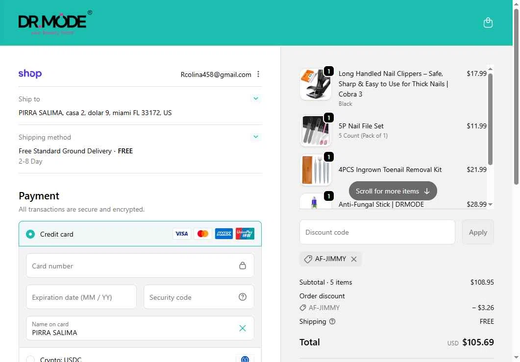 DRMODE checkout page showing DRMODE promo code box | Screenshot taken by SimplyCodes community member on Feb 5, 2026