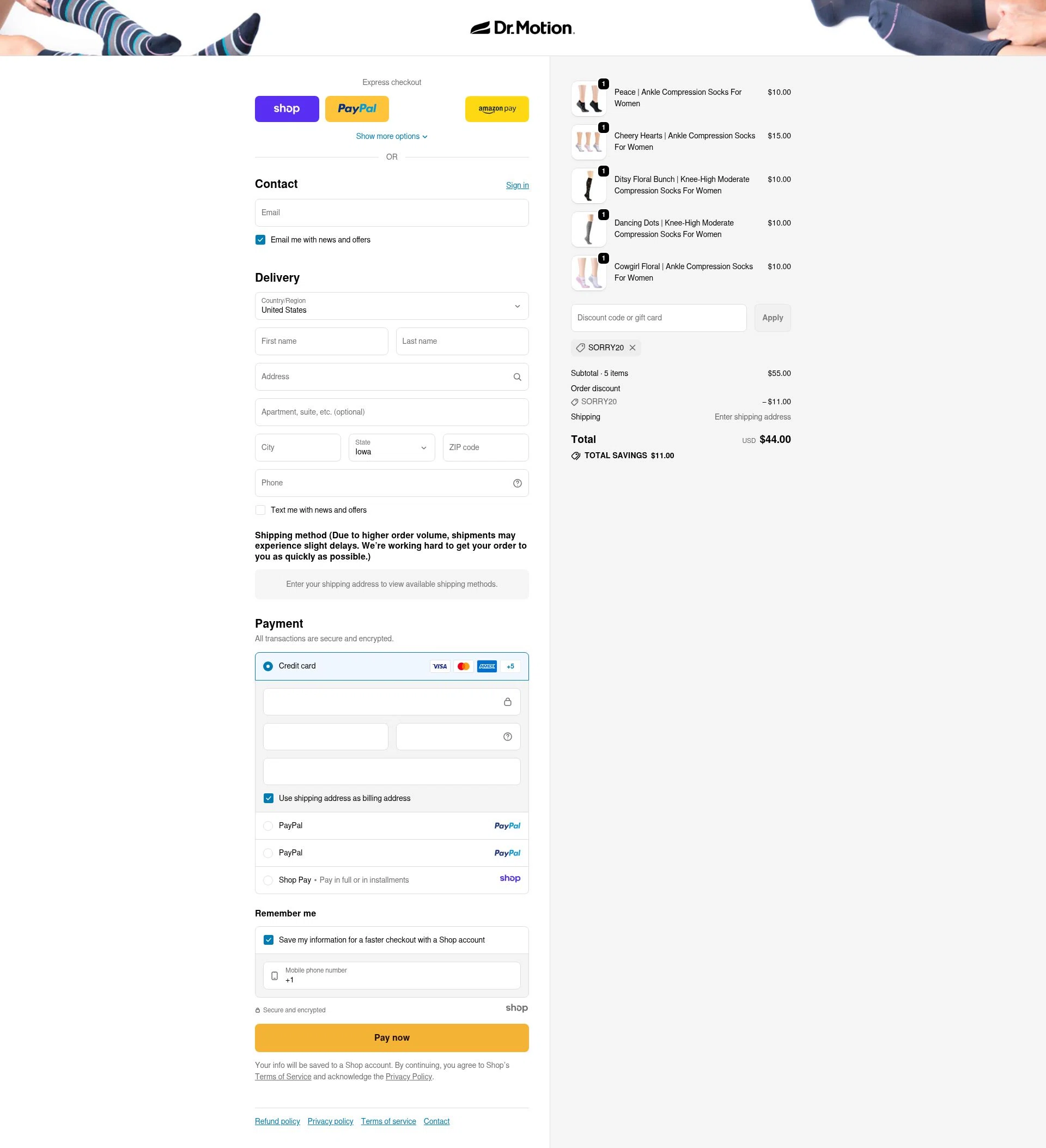 Dr. Motion checkout page showing Dr. Motion discount code box | Screenshot taken by SimplyCodes community member on Dec 5, 2025