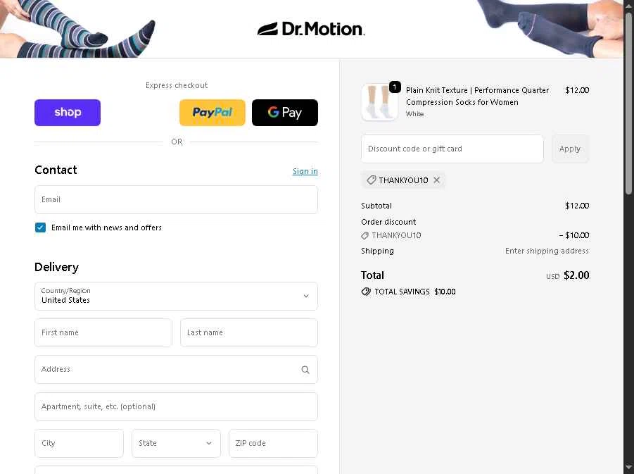 Dr. Motion checkout page showing Dr. Motion discount code box | Screenshot taken by SimplyCodes community member on Nov 30, 2025