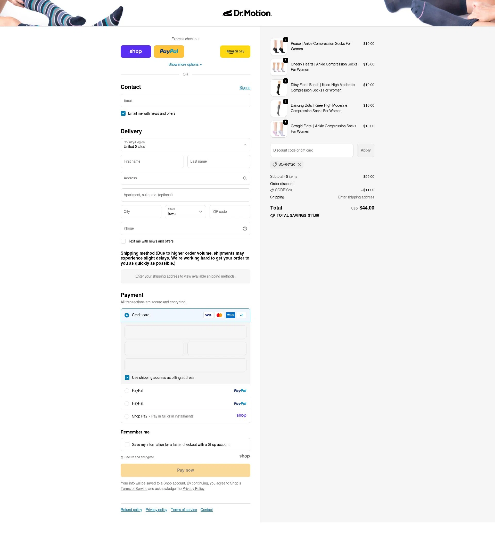 Dr. Motion checkout page showing Dr. Motion discount code box | Screenshot taken by SimplyCodes community member on Dec 11, 2025
