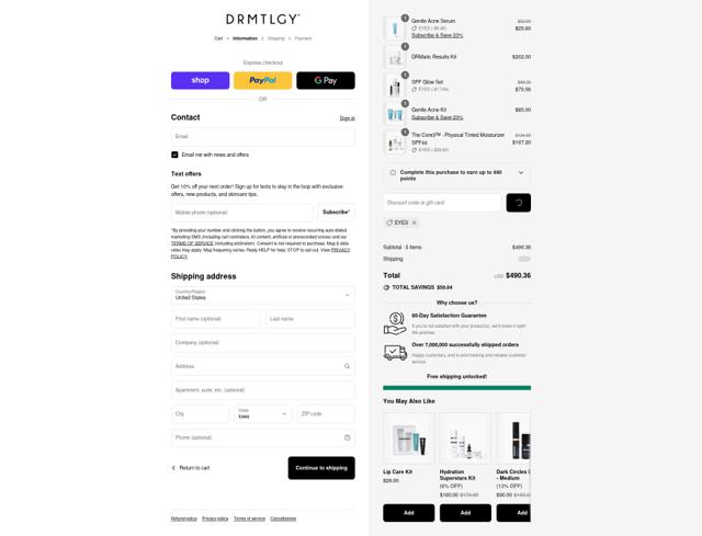 DRMTLGY checkout page showing DRMTLGY coupon code box | Screenshot taken by SimplyCodes community member on Sep 12, 2025