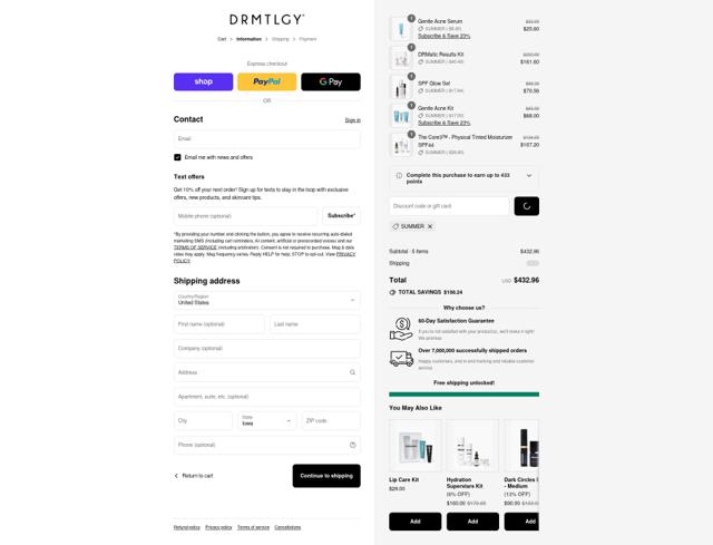 DRMTLGY checkout page showing DRMTLGY coupon code box | Screenshot taken by SimplyCodes community member on Sep 12, 2025