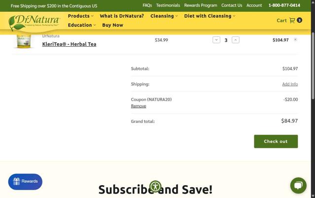 DrNatura checkout page showing DrNatura coupon code box | Screenshot taken by SimplyCodes community member on May 29, 2025