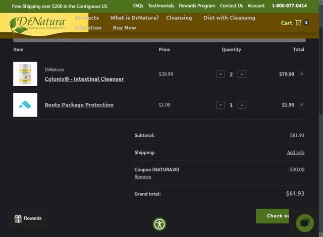 DrNatura checkout page showing DrNatura coupon code box | Screenshot taken by SimplyCodes community member on Jun 28, 2025