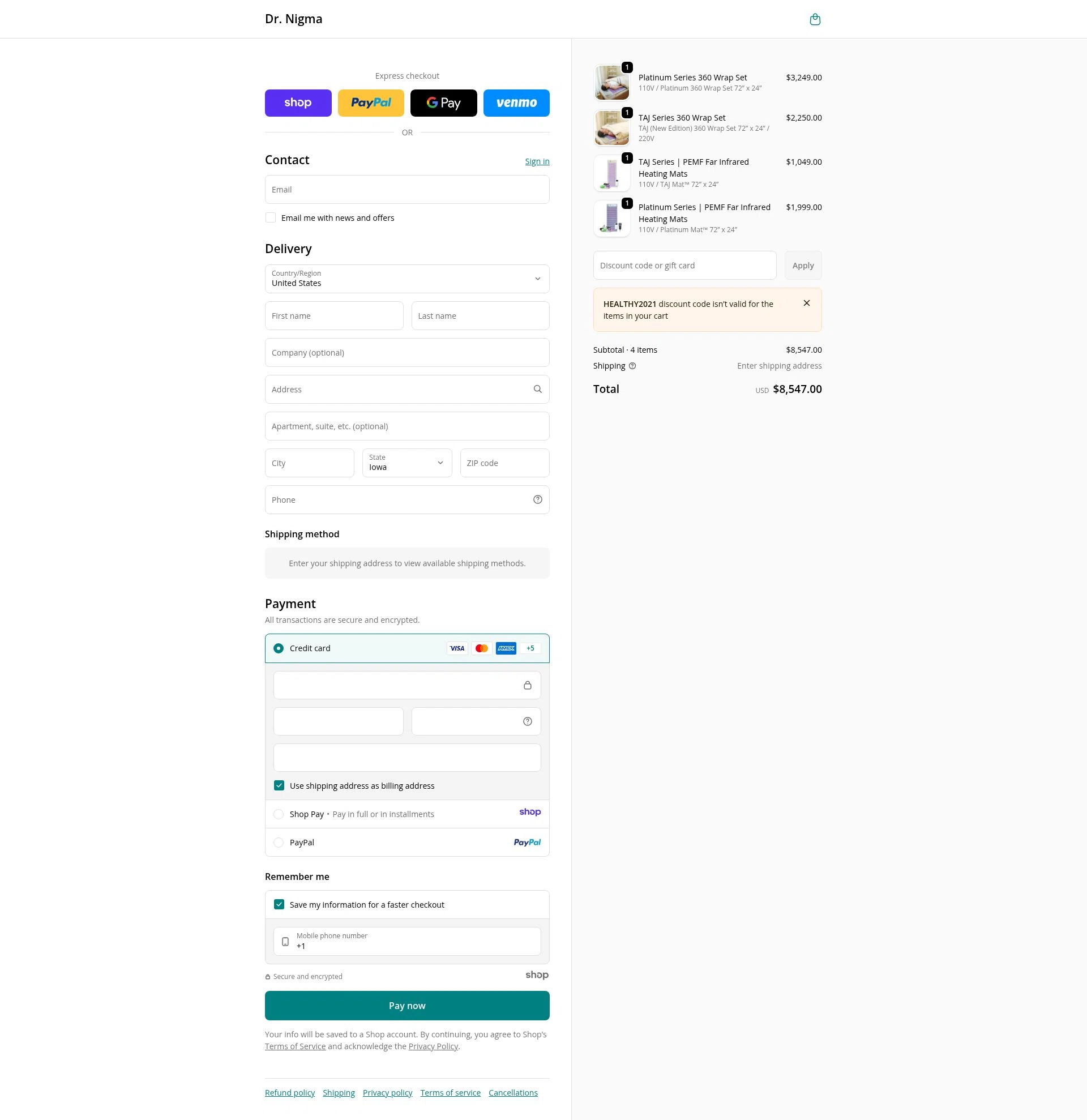 Dr. Nigma Talib checkout page showing Dr. Nigma Talib promo code box | Screenshot taken by SimplyCodes community member on Jan 3, 2026