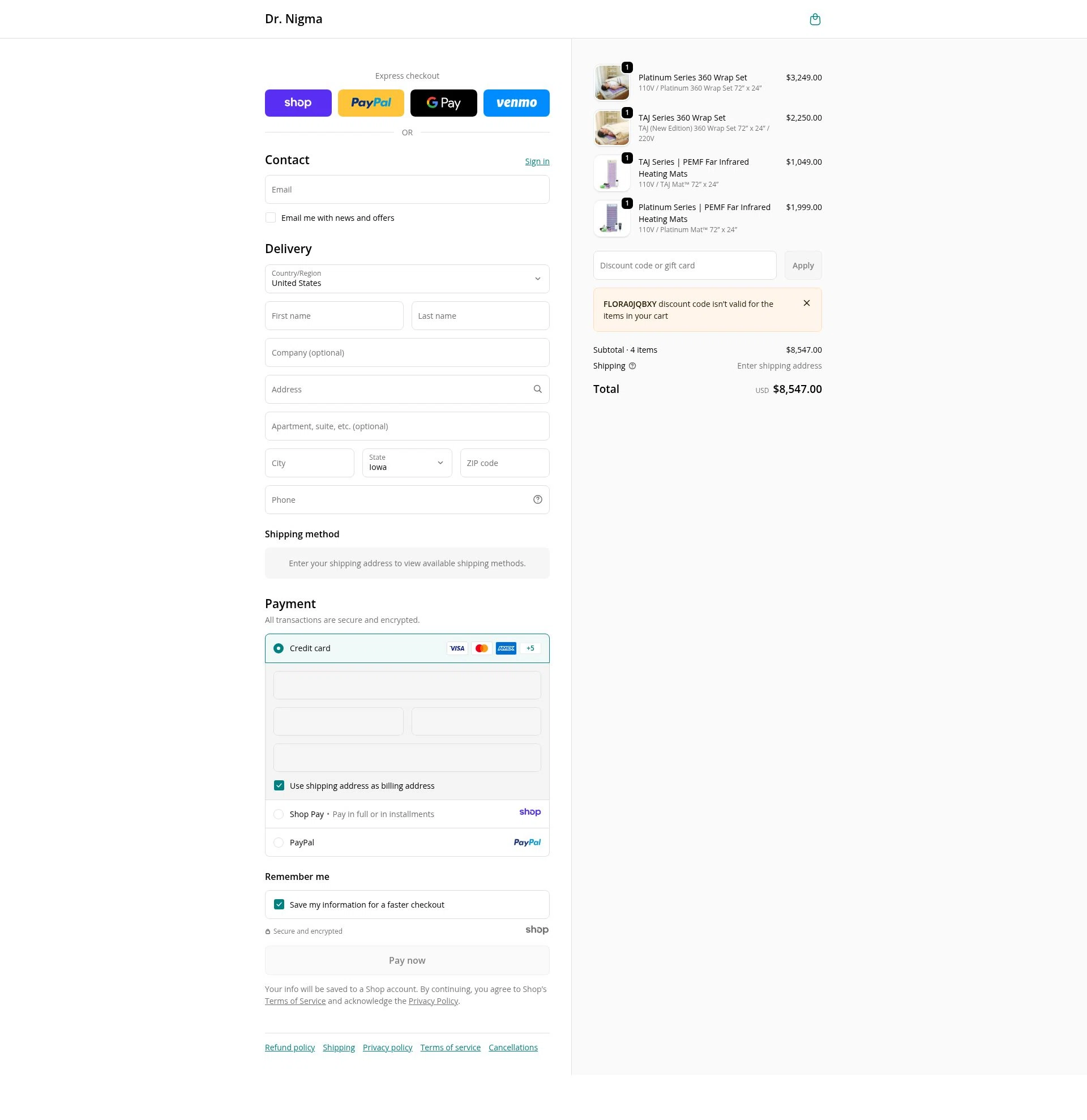 Dr. Nigma Talib checkout page showing Dr. Nigma Talib promo code box | Screenshot taken by SimplyCodes community member on Dec 29, 2025