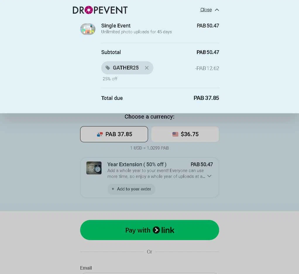 DropEvent checkout page showing DropEvent promo code box | Screenshot taken by SimplyCodes community member on Oct 27, 2025