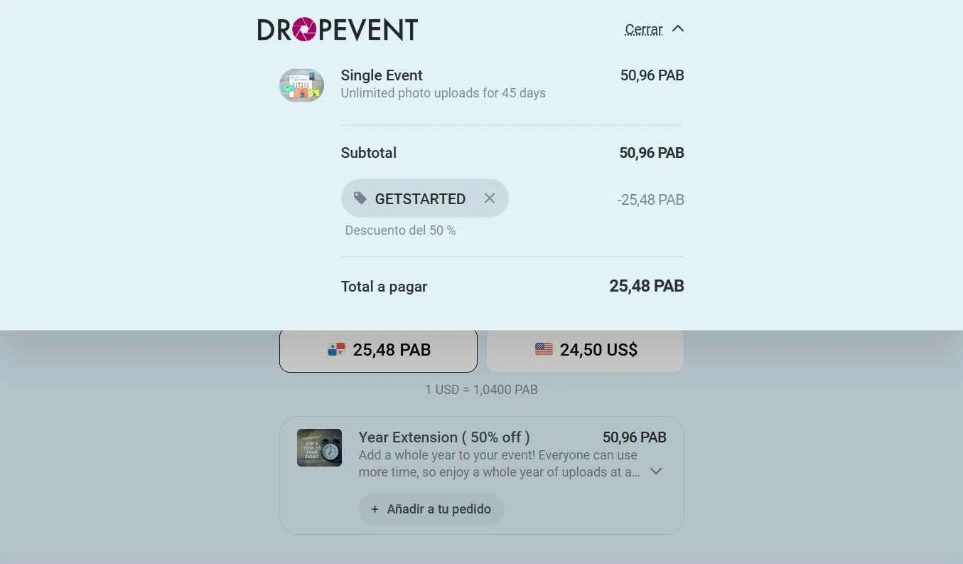 DropEvent checkout page showing DropEvent promo code box | Screenshot taken by SimplyCodes community member on Oct 27, 2025