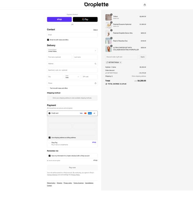 Droplette checkout page showing Droplette discount code box | Screenshot taken by SimplyCodes community member on Sep 14, 2025