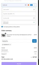 CHECKOUT15 coupon verification screenshot