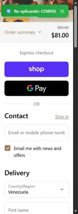 COWI10 coupon verification screenshot
