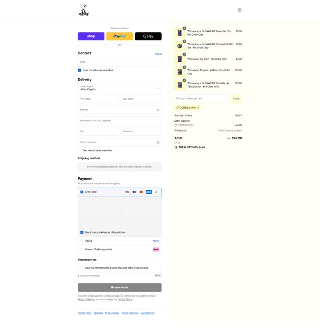 Dr. PawPaw checkout page showing Dr. PawPaw promo code box | Screenshot taken by SimplyCodes community member on Sep 8, 2025