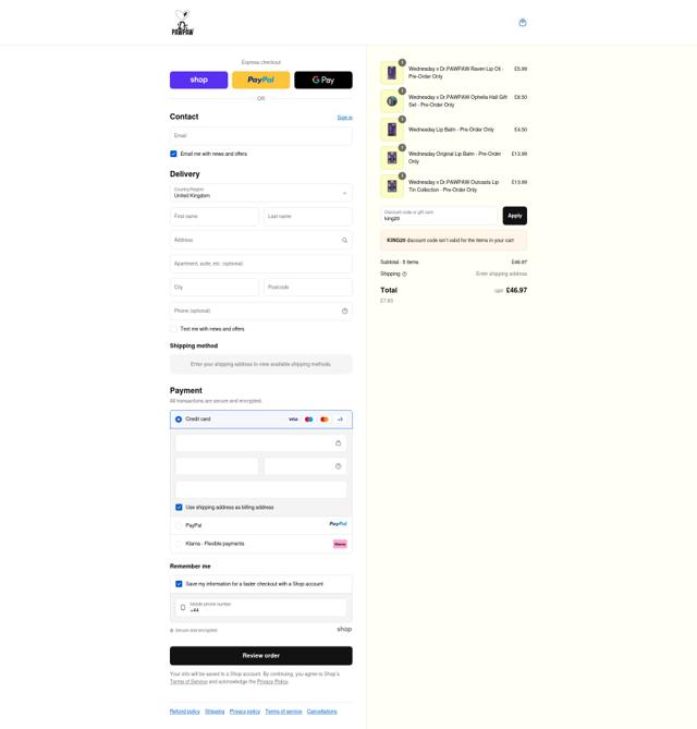 Dr. PawPaw checkout page showing Dr. PawPaw promo code box | Screenshot taken by SimplyCodes community member on Sep 12, 2025