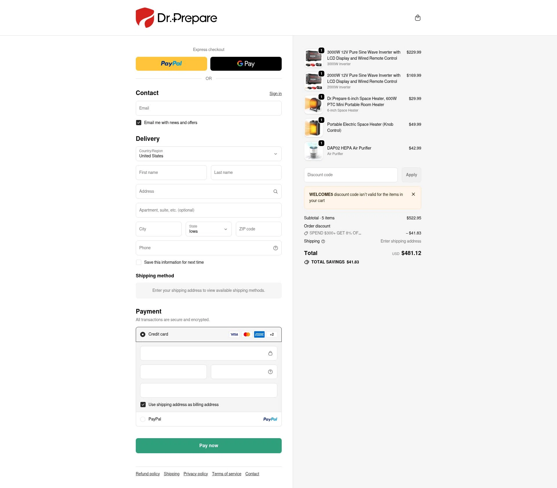 Dr.Prepare checkout page showing Dr.Prepare promo code box | Screenshot taken by SimplyCodes community member on Feb 6, 2026