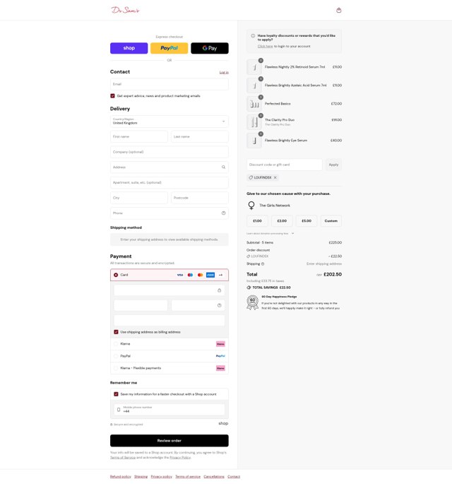 Dr Sam Bunting checkout page showing Dr Sam Bunting promo code box | Screenshot taken by SimplyCodes community member on Sep 7, 2025