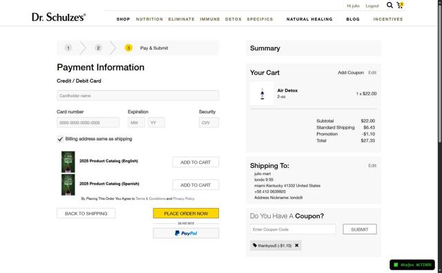 Dr. Schulze's checkout page showing Dr. Schulze's promo code box | Screenshot taken by SimplyCodes community member on Sep 10, 2025