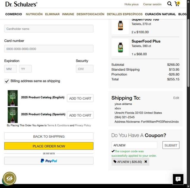 Dr. Schulze's checkout page showing Dr. Schulze's promo code box | Screenshot taken by SimplyCodes community member on Sep 9, 2025