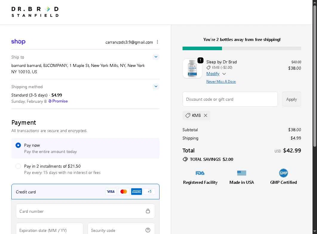 Dr Brad Stanfield checkout page showing Dr Brad Stanfield discount code box | Screenshot taken by SimplyCodes community member on Feb 5, 2026