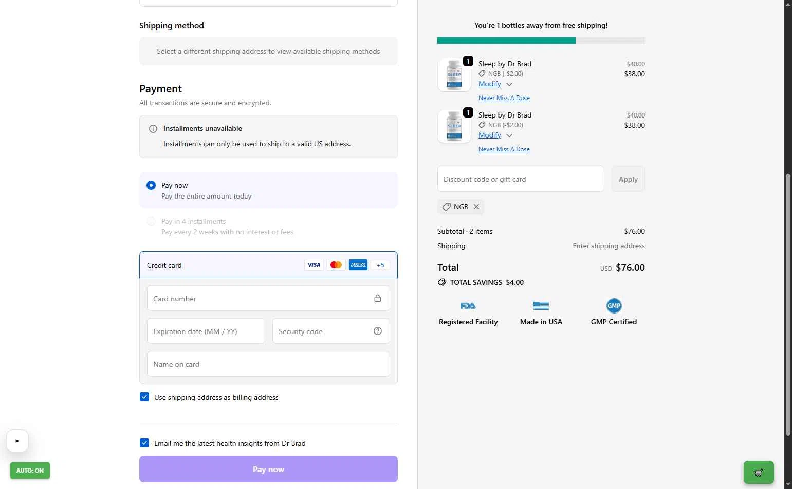 Dr Brad Stanfield checkout page showing Dr Brad Stanfield discount code box | Screenshot taken by SimplyCodes community member on Feb 5, 2026