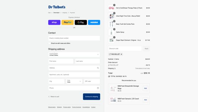 DR.TALBOTS checkout page showing DR.TALBOTS promo code box | Screenshot taken by SimplyCodes community member on Sep 8, 2025
