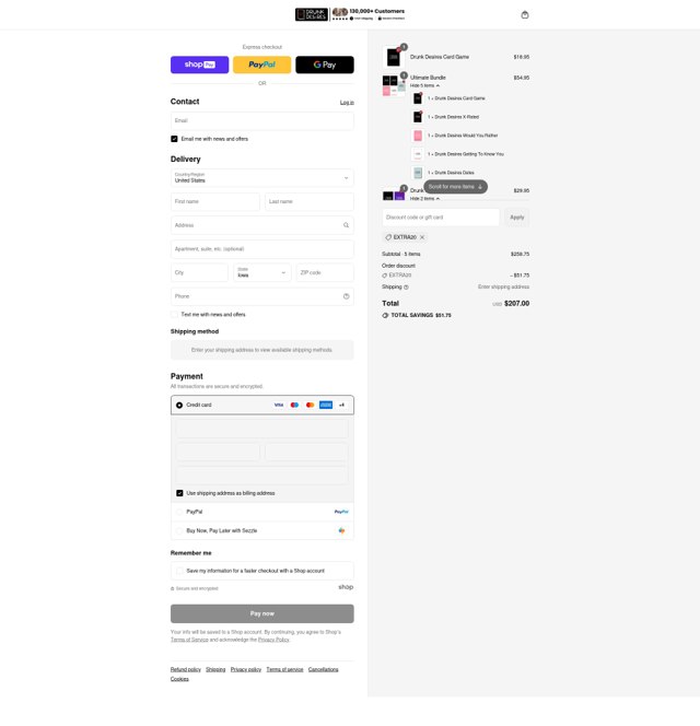 Drunk Desires checkout page showing Drunk Desires discount code box | Screenshot taken by SimplyCodes community member on Aug 15, 2025
