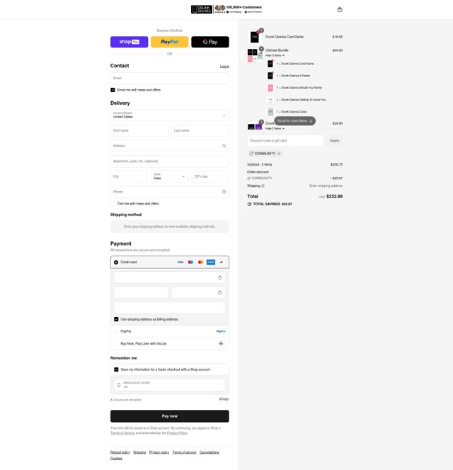 Drunk Desires checkout page showing Drunk Desires discount code box | Screenshot taken by SimplyCodes community member on Aug 15, 2025