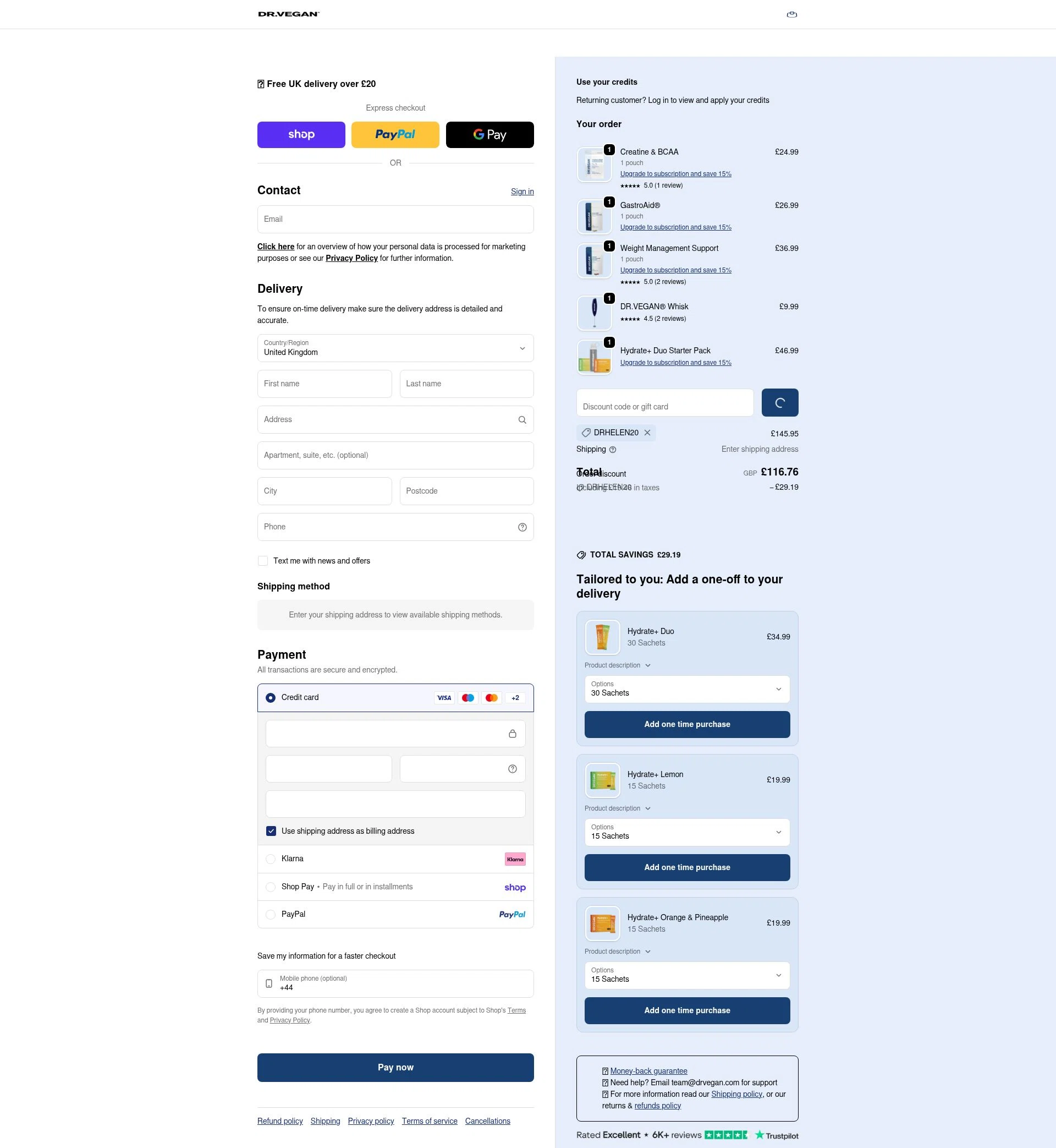 Dr. Vegan checkout page showing Dr. Vegan discount code box | Screenshot taken by SimplyCodes community member on Feb 12, 2026