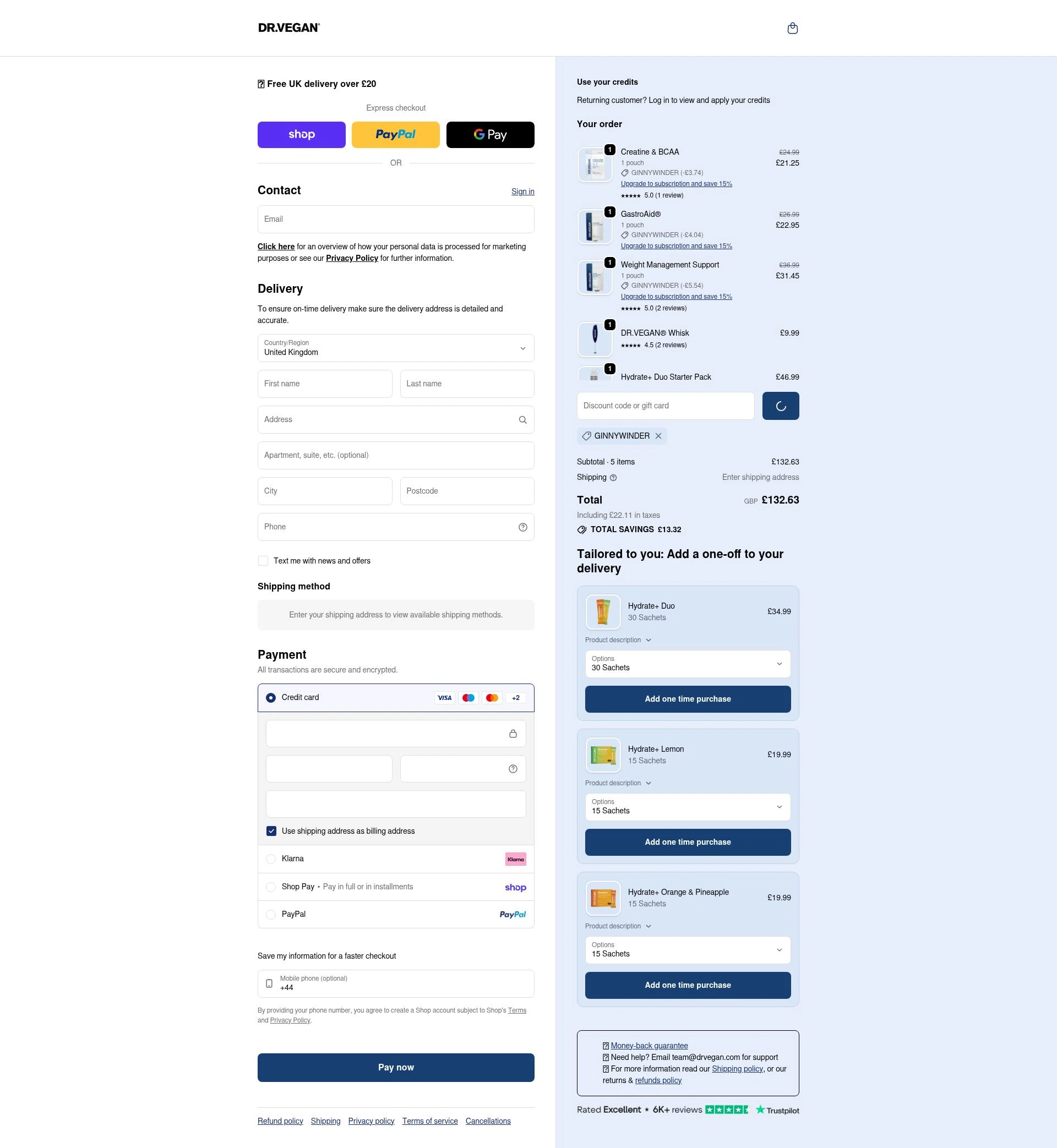Dr. Vegan checkout page showing Dr. Vegan discount code box | Screenshot taken by SimplyCodes community member on Feb 12, 2026