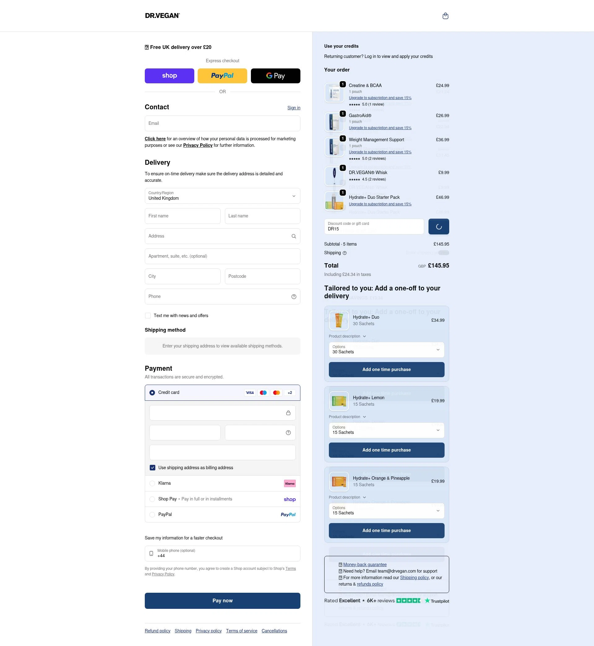 Dr. Vegan checkout page showing Dr. Vegan discount code box | Screenshot taken by SimplyCodes community member on Feb 12, 2026