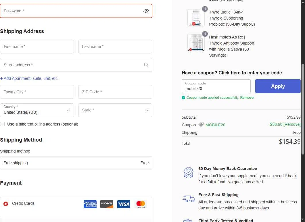 Dr. Westin Childs checkout page showing Dr. Westin Childs coupon code box | Screenshot taken by SimplyCodes community member on Aug 7, 2025