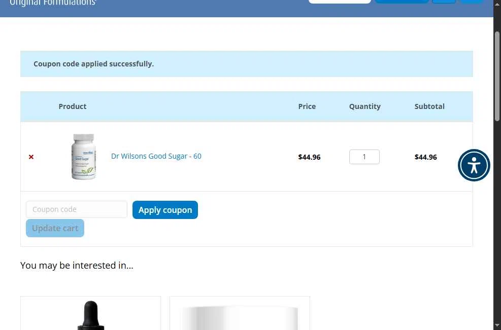 Doctor Wilson’s Original Formulations checkout page showing Doctor Wilson’s Original Formulations promo code box | Screenshot taken by SimplyCodes community member on Dec 12, 2025