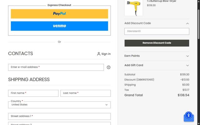 Drybar checkout page showing Drybar promo code box | Screenshot taken by SimplyCodes community member on Sep 2, 2025