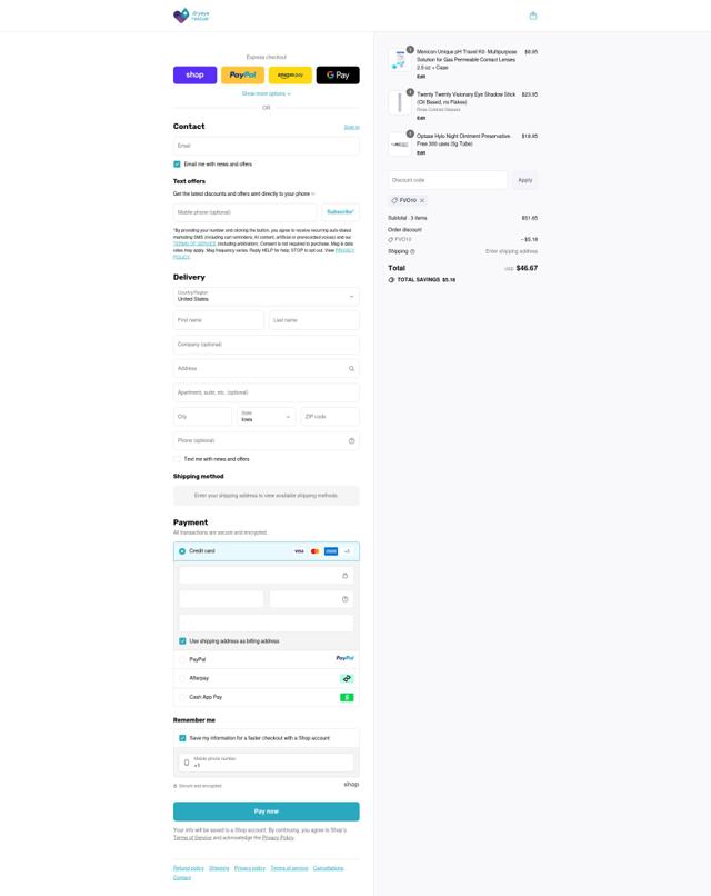 DryEye Rescue checkout page showing DryEye Rescue discount code box | Screenshot taken by SimplyCodes community member on Sep 13, 2025