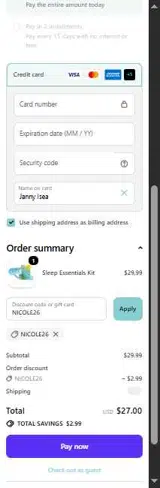NICOLE26 coupon verification screenshot