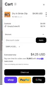 SimplyCodes10 coupon verification screenshot