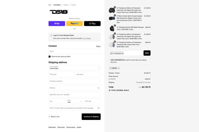DS18 checkout page showing DS18 discount code box | Screenshot taken by SimplyCodes community member on Sep 10, 2025