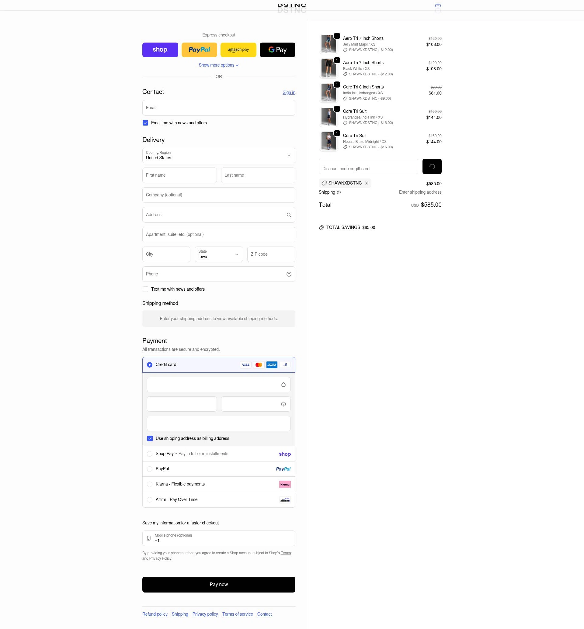 DSTNC checkout page showing DSTNC discount code box | Screenshot taken by SimplyCodes community member on Feb 10, 2026