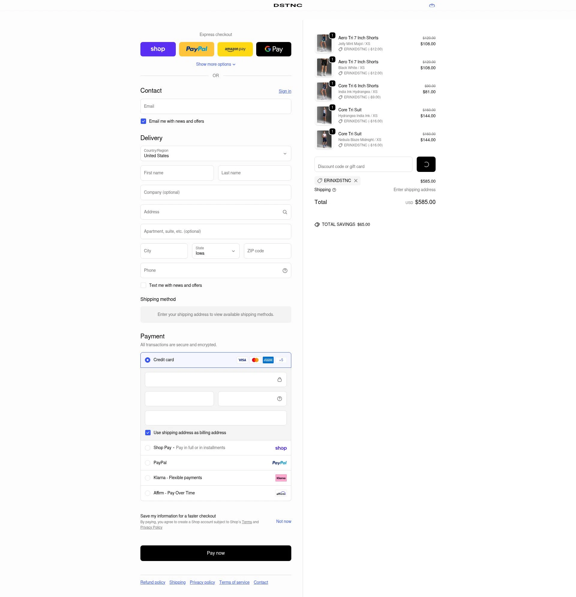 DSTNC checkout page showing DSTNC discount code box | Screenshot taken by SimplyCodes community member on Feb 18, 2026