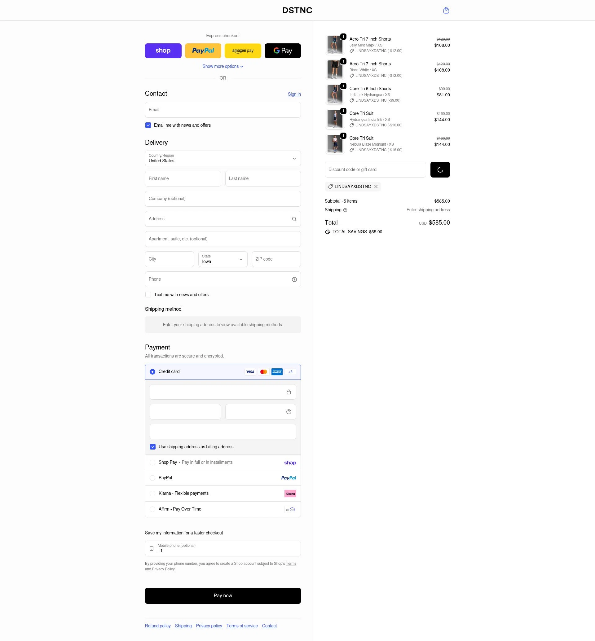 DSTNC checkout page showing DSTNC discount code box | Screenshot taken by SimplyCodes community member on Feb 10, 2026