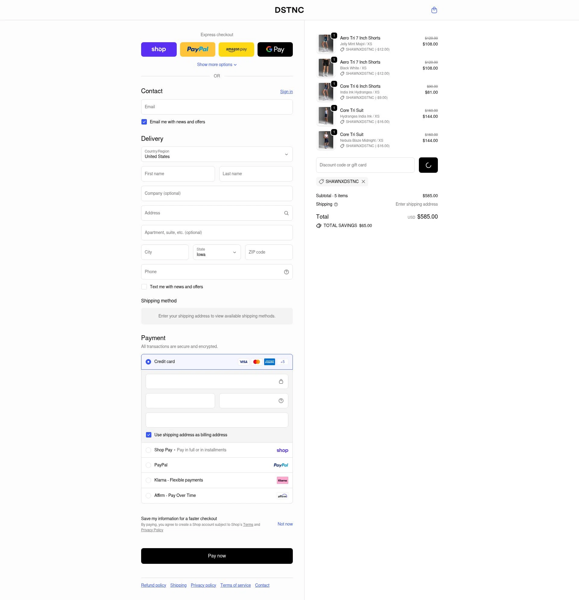 DSTNC checkout page showing DSTNC discount code box | Screenshot taken by SimplyCodes community member on Feb 14, 2026