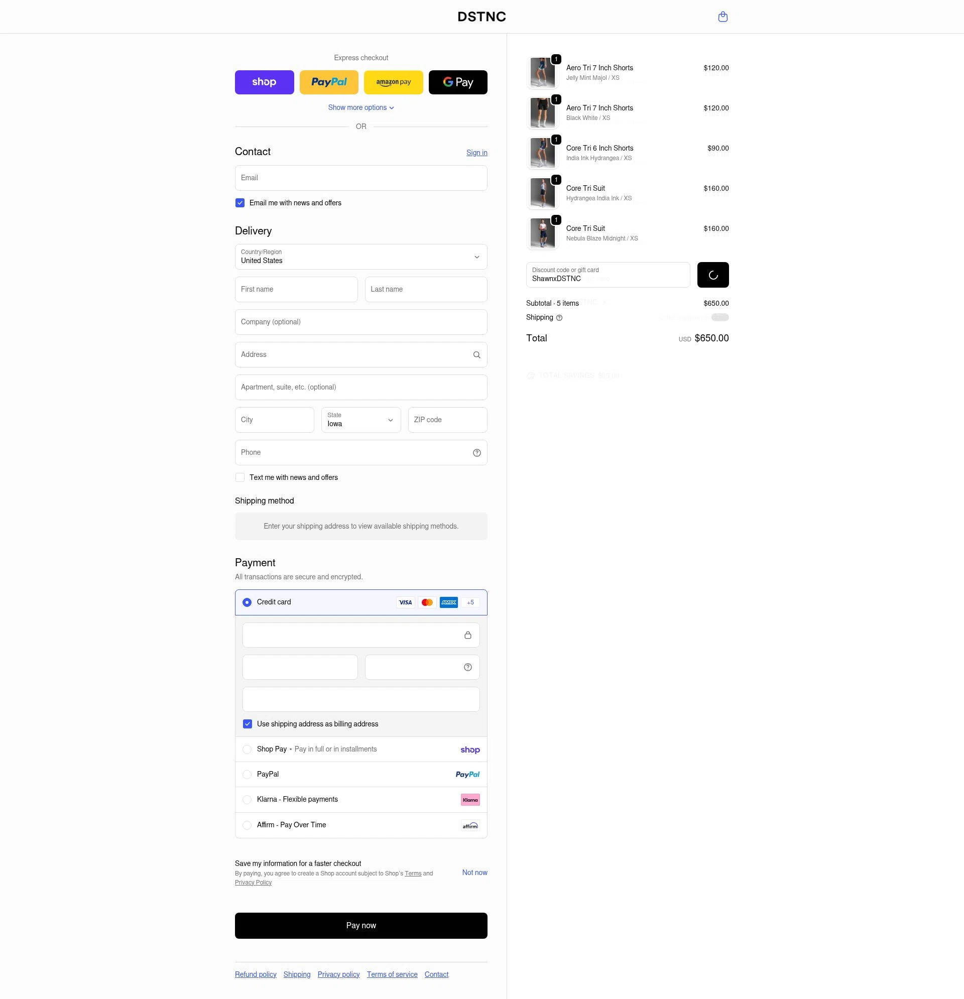 DSTNC checkout page showing DSTNC discount code box | Screenshot taken by SimplyCodes community member on Feb 18, 2026