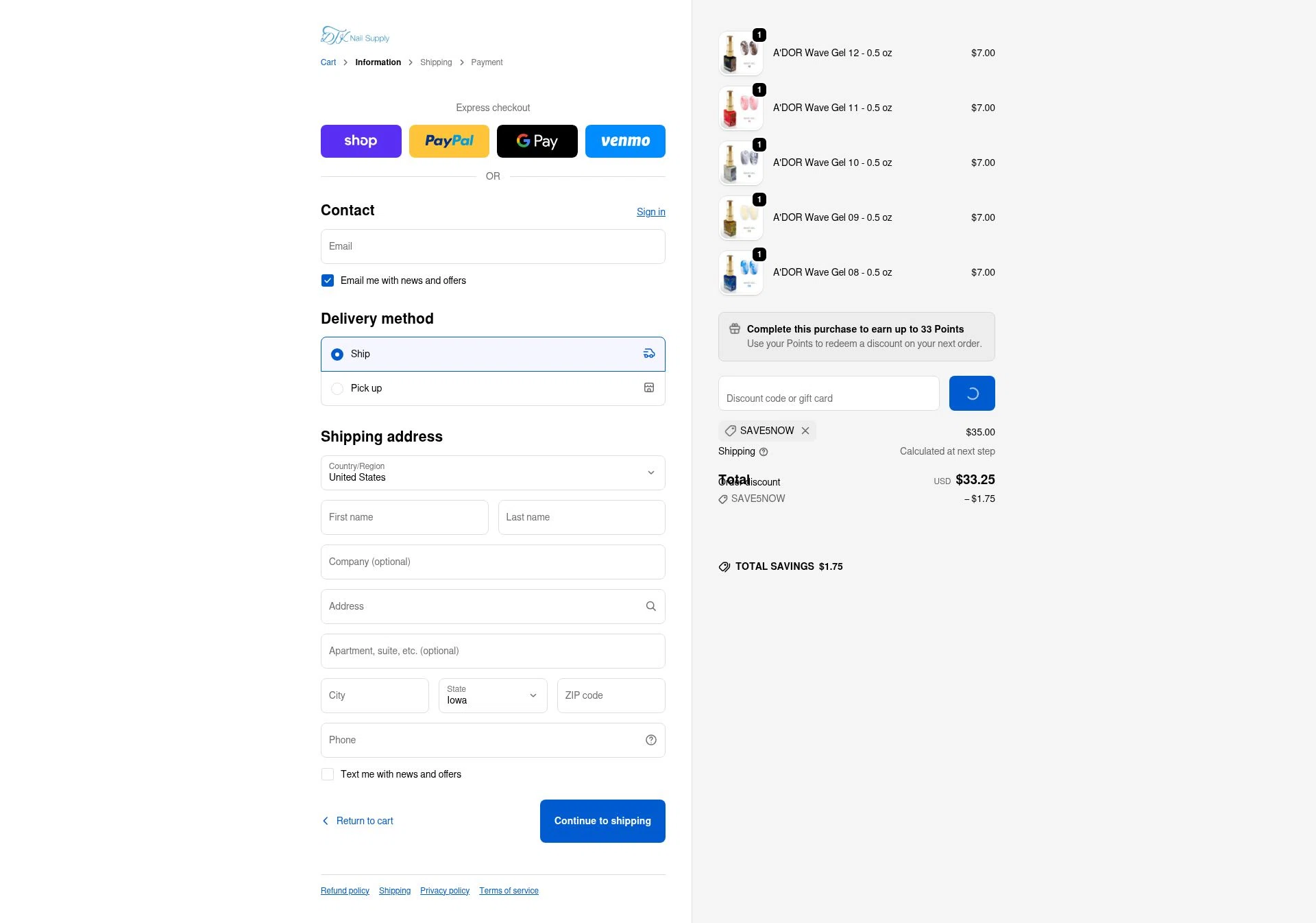 DTK Nail Supply checkout page showing DTK Nail Supply discount code box | Screenshot taken by SimplyCodes community member on Feb 18, 2026