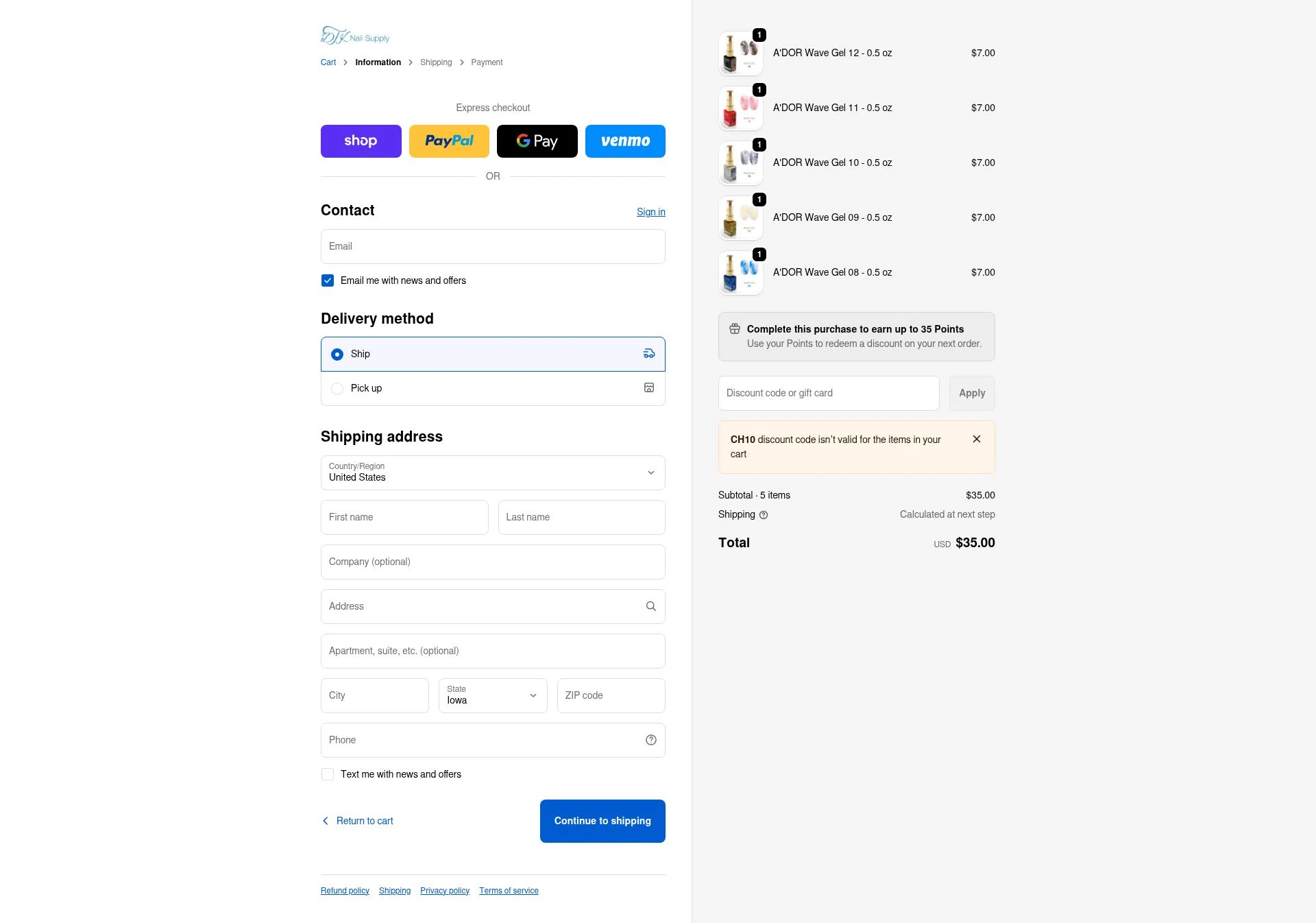 DTK Nail Supply checkout page showing DTK Nail Supply discount code box | Screenshot taken by SimplyCodes community member on Feb 18, 2026